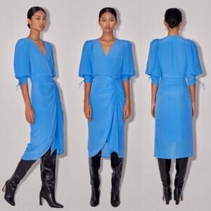 Magali Pascal | NWT Electric Blue Milena Dress Silk Blend Gathered Midi S